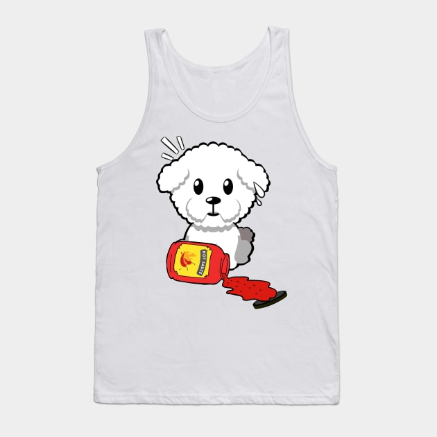 Cute furry dog Spills Hot Sauce Tabasco Tank Top by Pet Station